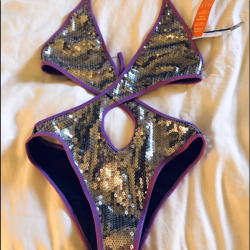Phax Sequin Monokini Binini Purple Silver Large